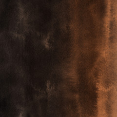 Orange with brown ink and watercolor textures on white paper background. Paint leaks and ombre effects. Hand painted abstract image.