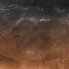 Fototapeta premium Orange with brown ink and watercolor textures on white paper background. Paint leaks and ombre effects. Hand painted abstract image.