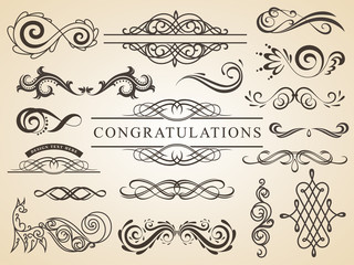 Vector set of calligraphic design elements page decoration. Wedding design elements.