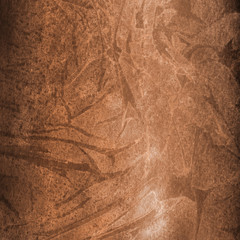 Orange with brown ink and watercolor textures on white paper background. Paint leaks and ombre effects. Hand painted abstract image.