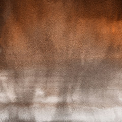 Orange with brown ink and watercolor textures on white paper background. Paint leaks and ombre effects. Hand painted abstract image.