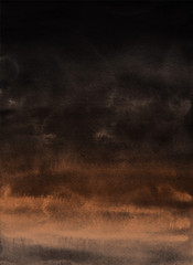 Orange with brown ink and watercolor textures on white paper background. Paint leaks and ombre effects. Hand painted abstract image. © artistmef