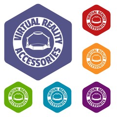 Vr arena icons vector colorful hexahedron set collection isolated on white 