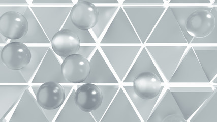 Abstract composition with spheres and triangles 3D render illustration