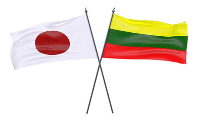 Japan and Lithuania, two crossed flags isolated on white background. 3d image