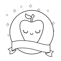 fresh apple with ribbon kawaii character