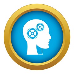 Gears in human head icon blue vector isolated on white background for any design