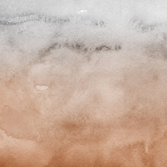 Orange with brown ink and watercolor textures on white paper background. Paint leaks and ombre effects. Hand painted abstract image.