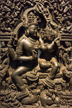The divine couple Shiva and Parvati, sculpture from ancient temple