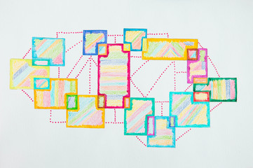 Connected squares with red dots