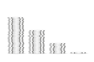 Silver coins. Realistic silver money isolated on white background.