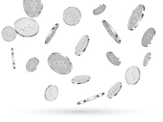Fototapeta na wymiar Silver coins. Realistic silver money isolated on white background.
