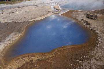 view of the geothermal area of Haukadalur in iceland