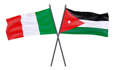 Italy and Jordan, two crossed flags isolated on white background. 3d image