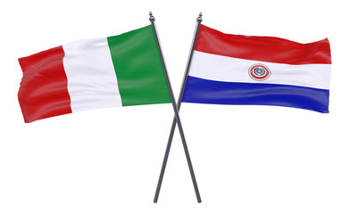 Italy and Paraguay, two crossed flags isolated on white background. 3d image