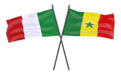 Italy and Senegal, two crossed flags isolated on white background. 3d image