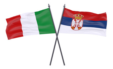 Italy and Serbia, two crossed flags isolated on white background. 3d image