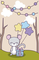 cute mouse with garlands hanging in landscape