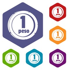 Peso icons vector colorful hexahedron set collection isolated on white