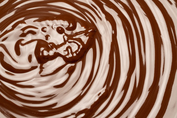 Macro of Melted milk or dark chocolate swirl background