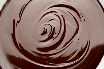 Macro of Melted milk or dark chocolate swirl background