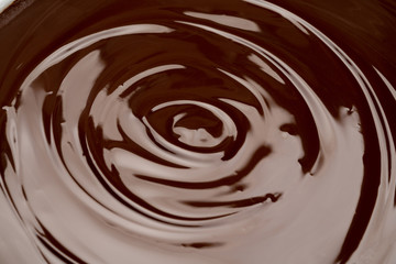 Macro of Melted milk or dark chocolate swirl background