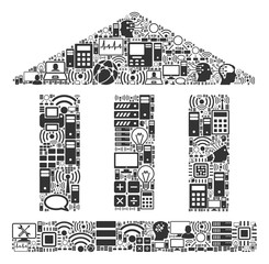 Library Building collage icon organized for bigdata and computing purposes. Vector library building mosaics are organized from computer, calculator, connections, wi-fi, network,
