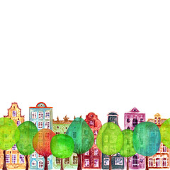 Seamless pattern of watercolor old europe houses © Olga