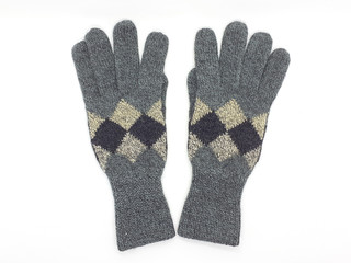 Grey Wool glove for Winter Season in  white isolated background