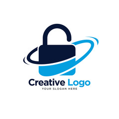 circle padlock logo designs with tech creative minimalist