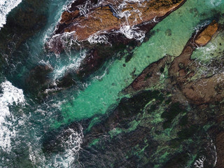 Aerial view La Jolla Cove, San Diego, CA, USA. The beach is closed, because it has become a favorite breeding ground for seals. 