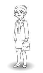 Children illustration with a business gir  for coloring bookl.