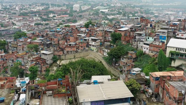 Aerial view of famous favela Mangueira in city of Rio de Janeiro - landscape panorama of Brazil from above, South America