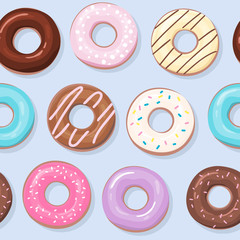 Fototapeta premium Sweet glazed donuts seamless pattern. Vector illustration