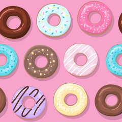 Sweet glazed donuts seamless pattern. Vector illustration