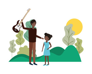 man with daughter and electric guitar character