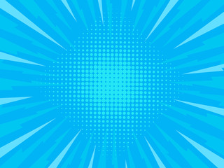 Retro comic rays blue background. Vector illustration in pop art retro style