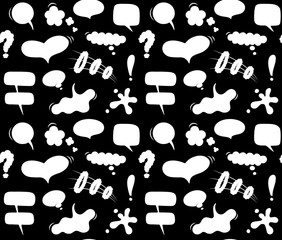 Seamless black and white pattern of bubbles speech.  Fun vector texture