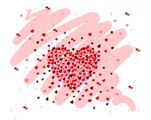 Heart shape  pink confetti splash on pink draw background