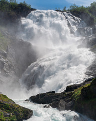 Landscape with Kjosfossen waterfall in the Norway
