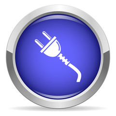 Fototapeta premium Electric plug icon. Round bright blue button.