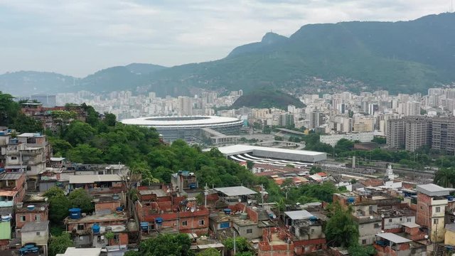 Aerial view of famous favela Mangueira in city of Rio de Janeiro - landscape panorama of Brazil from above, South America