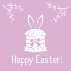 Easter cake, bunny ears, willow branches. Linear