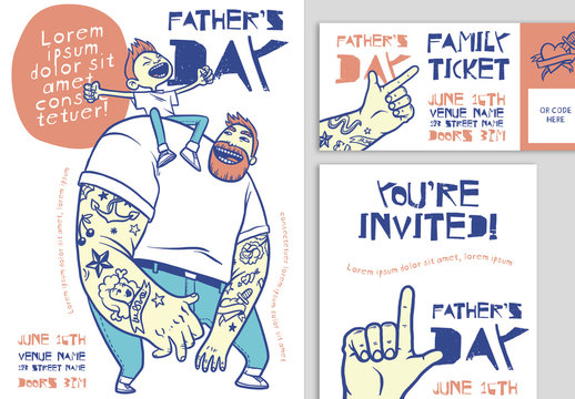 Father's Day Event Flyer Set with Cartoon-Style Illustrations