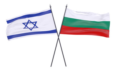 Israel and Bulgaria, two crossed flags isolated on white background. 3d image