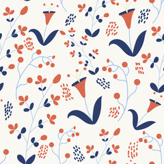 Spring seamless pattern with colorful flowers. Vector design.