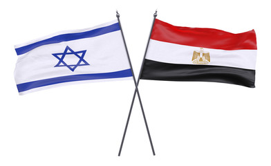 Israel and Egypt, two crossed flags isolated on white background. 3d image