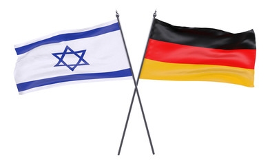 Israel and Germany, two crossed flags isolated on white background. 3d image