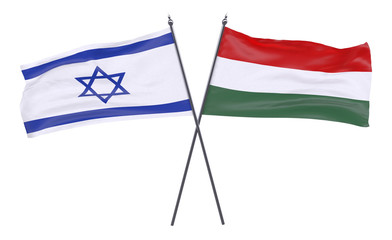 Israel and Hungary, two crossed flags isolated on white background. 3d image