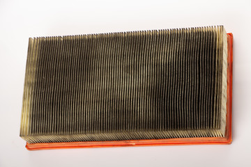 dirty car air filter, on a white background, expendable